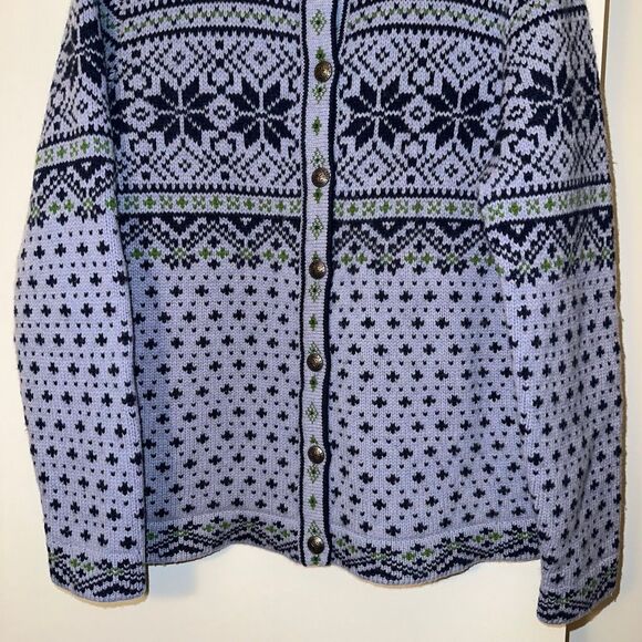 L.L. Bean Vintage Womens XL Nordic Blue Lambswool Cardigan Sweater Gently Worn - Picture 2 of 12